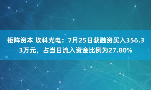 钜阵资本 埃科光电：7月25日获融资买入356.33万元，占当日流入资金比例为27.80%